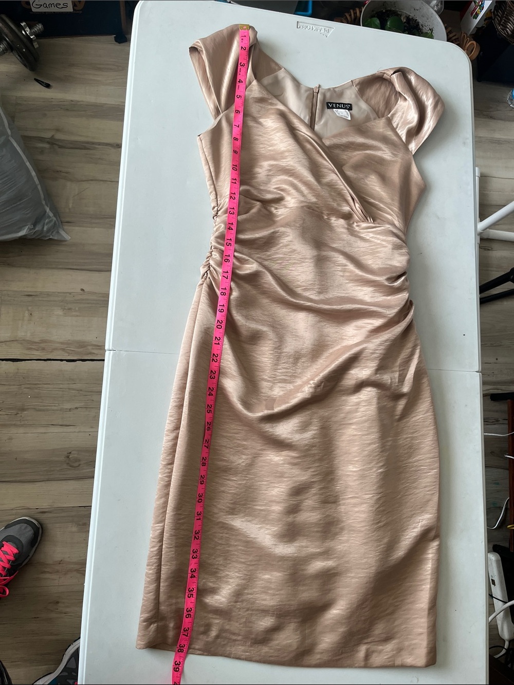 VENUS Satin Blush V-Neck Midi Dress - Picture 10 of 11